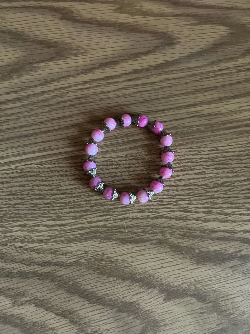 Pink and Silver Beaded Bracelet